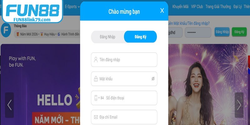 Đầu tiên truy cập vào trang web chính thức để đăng ký FUN88 
