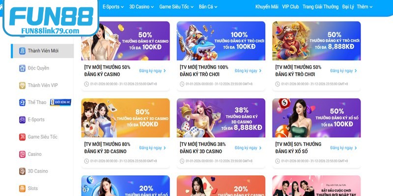 Chương trình chào mừng tại FUN88 dành cho thành viên mới đăng ký lần đầu