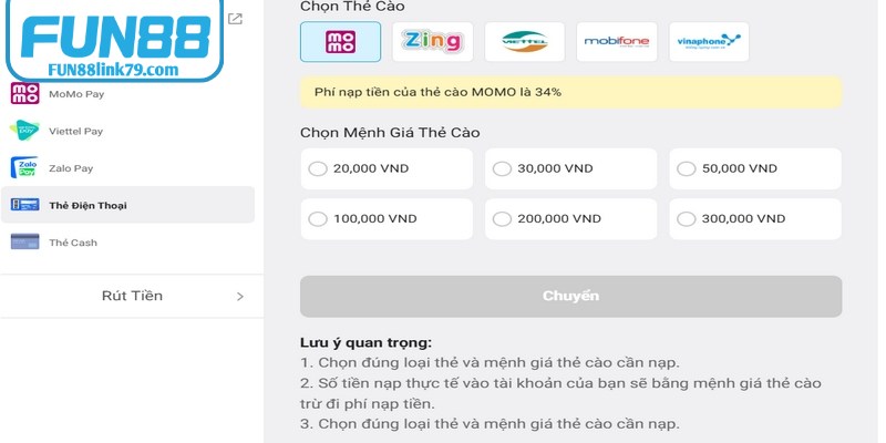 Người chơi sẽ không được quyền nạp tiền FUN88 hộ cho người khác 