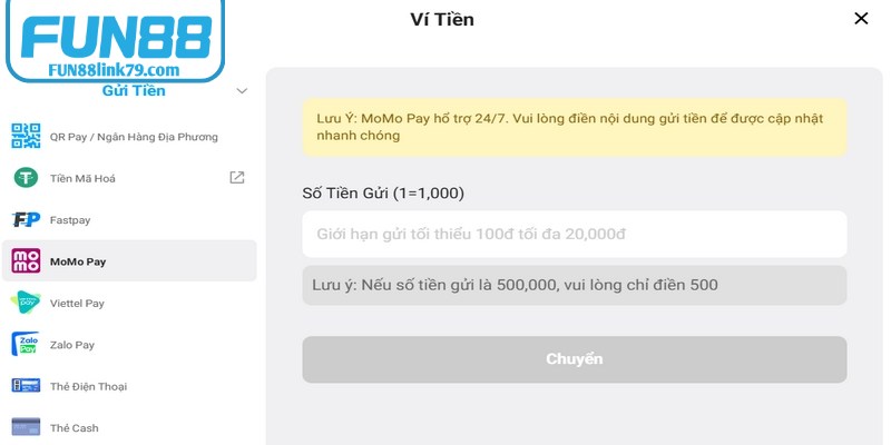 Thao tác thực hiện nạp tiền FUN88 đơn giản cho bạn 